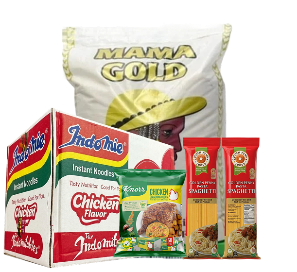 Rice, noodles, seasoning and pasta from a Belleza package